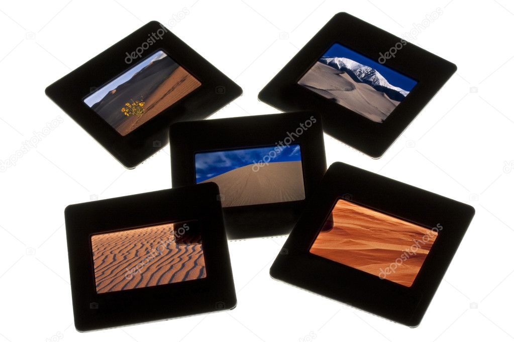 Sand dunes - color slides on a lightbox