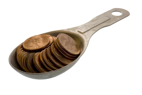 Çorba kaşığı pennies — Stok fotoğraf