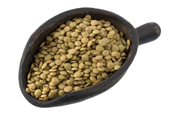 Colher de lentilhas verdes — Fotografia de Stock