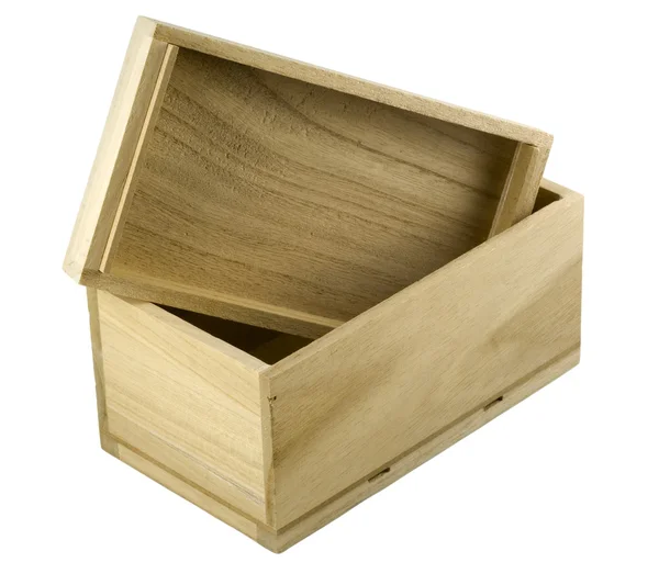 Drewniane pudełko z pokrywką otwarte — Zdjęcie stockowe