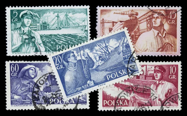 Profissões relacionadas com o mar em selos postais Fotografias De Stock Royalty-Free