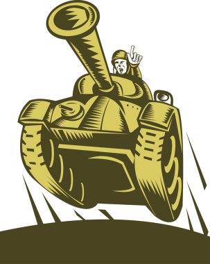 Battle tank flying with soldier clipart