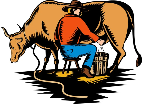 Mezőgazdasági termelő fejés, tehén — Stock Fotó