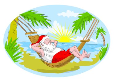 Santa claus hammock tropical beach clipart