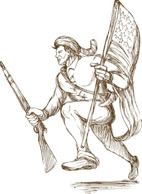 American revolutionary carrying flag clipart