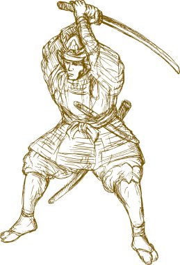 Samurai warrior sword fighting clipart