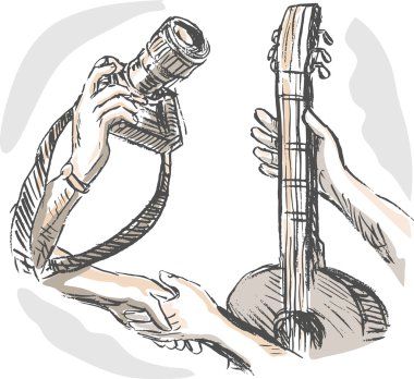 Barter swapping hands camera guitar clipart