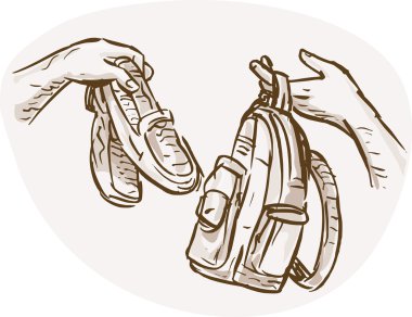 Hands Barter trading swapping shoes bag clipart