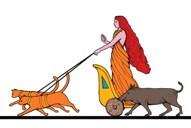 Freya Norse goddess chariot cat boar clipart