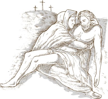 Mother Mary dead Jesus Christ cross clipart