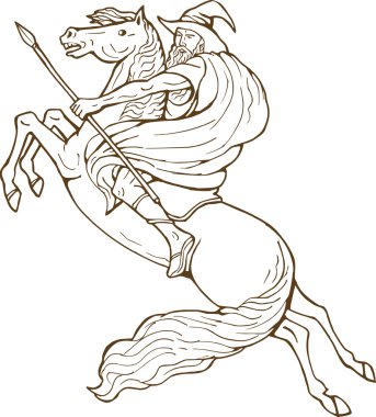 Norse God Odin riding horse clipart