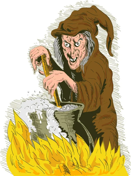 Čarodějnice míchání hrnec na vaření piva — Stock fotografie