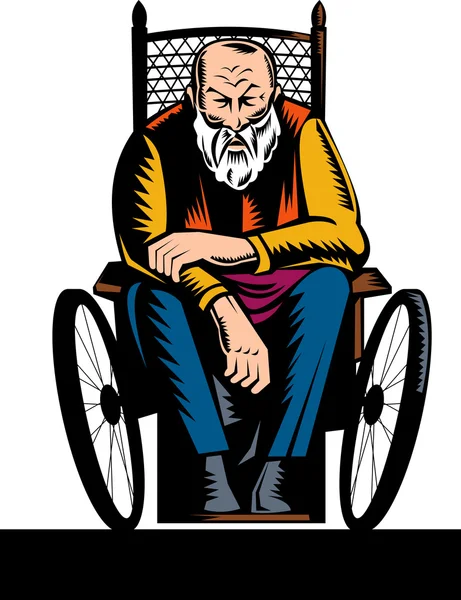 Starý člověk postižený sedí na vozíku — Stock fotografie