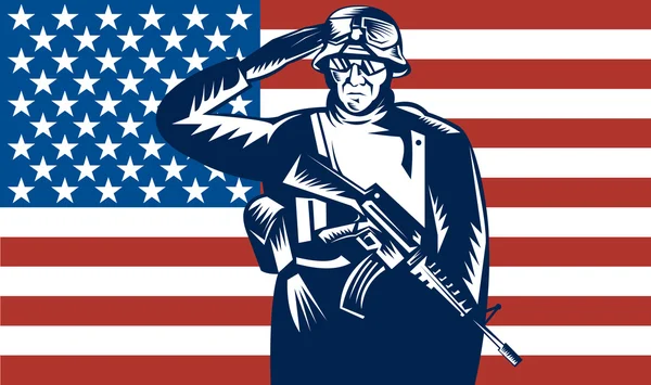 米国軍人の敬礼旗 — ストック写真