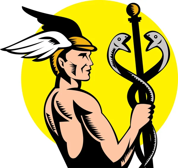 Hermes mercury holding caduceus — Stok fotoğraf