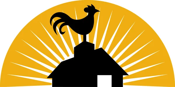 Rooster crowing farm house barn — Stock Photo, Image