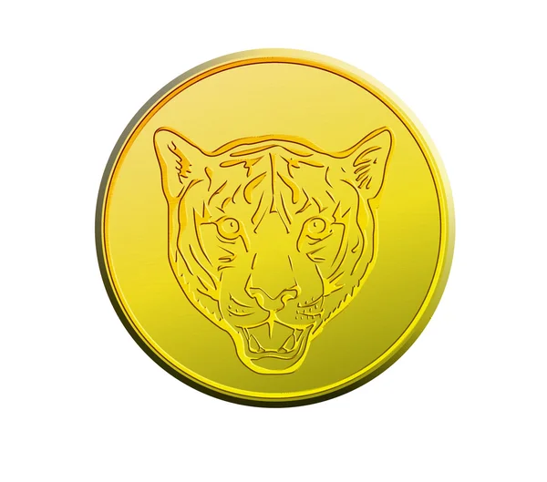 Złota moneta Wyświetlono głowę tygrysa — Zdjęcie stockowe