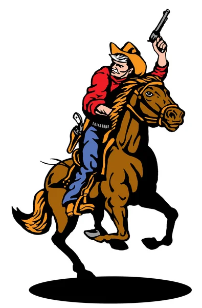 Cowboy équitation cheval avec pistolet — Photo