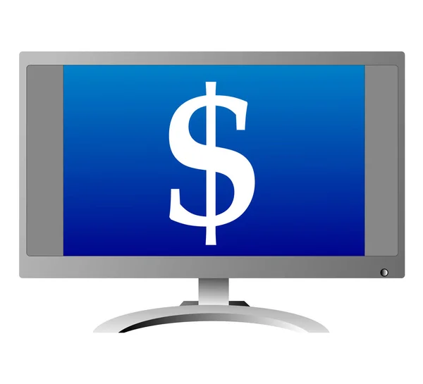 Computador monitor dinheiro moeda dólar — Fotografia de Stock
