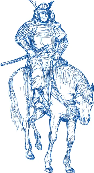 Самурай воїн увільнюючий кінь з мечем — стокове фото