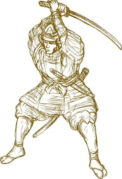 Samurai warrior sword fighting — Stock Photo, Image