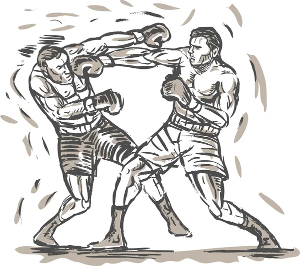Drawing of two boxers punching — Stock Photo, Image