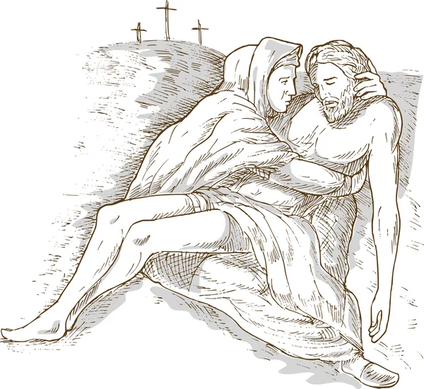 어머니 마리아는 죽은 예 수 그리스도 십자가 — 스톡 사진