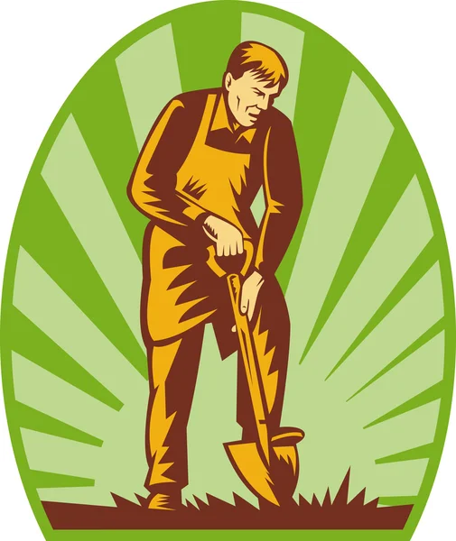 Κηπουρός ή αγρότης σκάψιμο με φτυάρι — Φωτογραφία Αρχείου