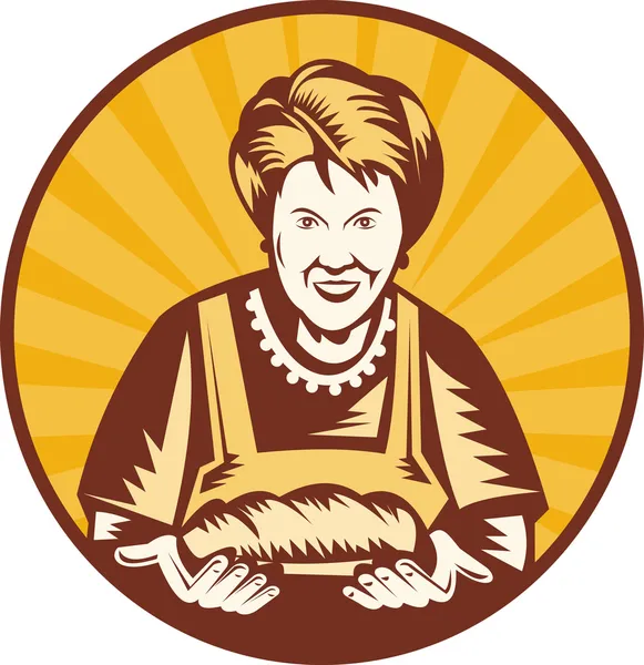 おばあちゃんおばあちゃんベイカー斤のパンを調理します。 — ストック写真