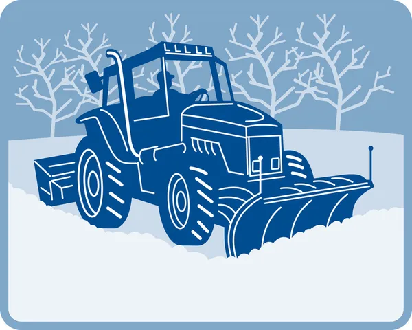 Schneepflug-Traktor pflügt Winterlandschaft — Stockfoto
