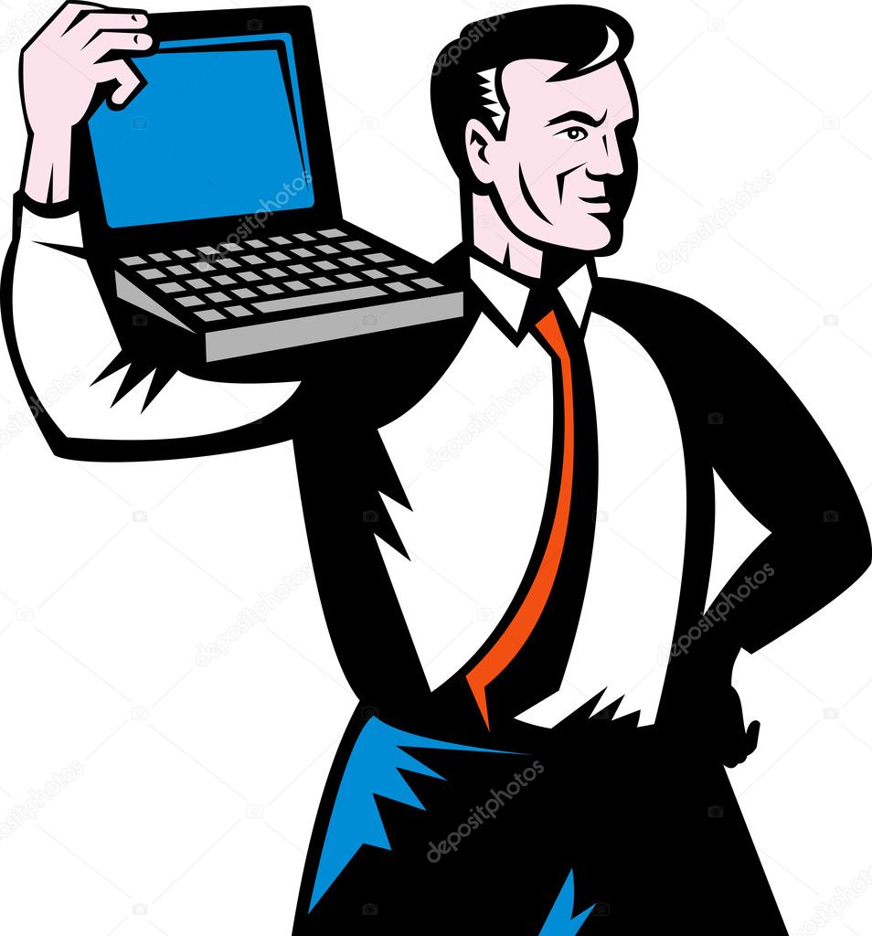 Man carrying computer notebook laptop