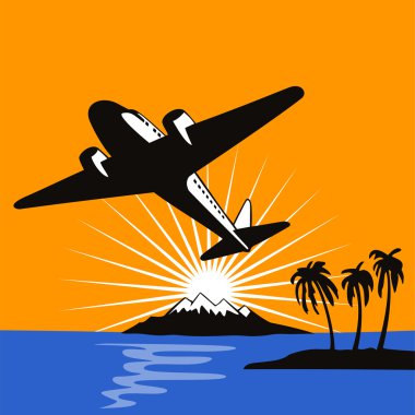 Propeller airplane taking off island clipart