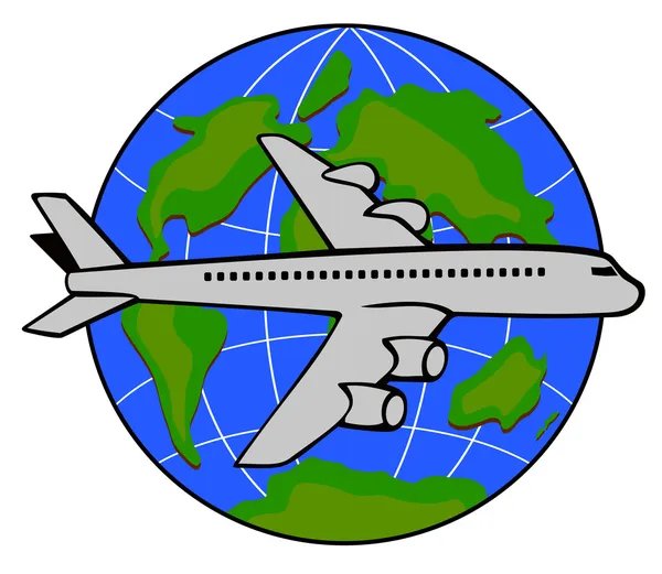 Jumbo jet trafikflygplan med globe, — Stockfoto