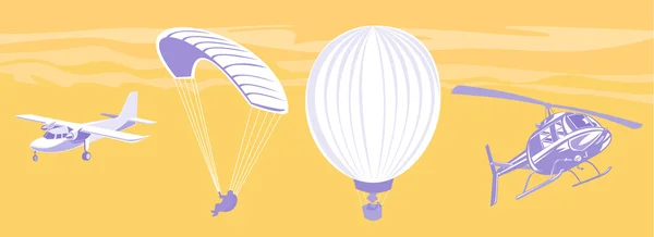 Airplane balloon,helicopter parachute — Stock Photo, Image