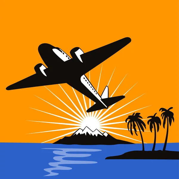 Propeller airplane taking off island — Stock Photo, Image