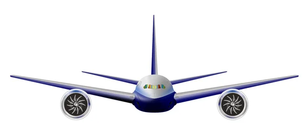Jumbo jet airliner vista frontal — Fotografia de Stock