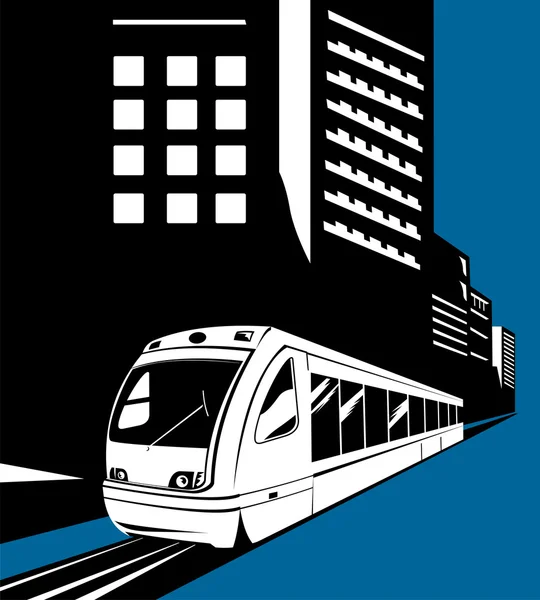 stock image Light rail transit train with buildings