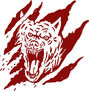 Angry wolf inside paw tear scratch marks clipart