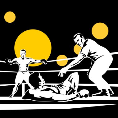 Referee counting Boxer knockout on floor clipart