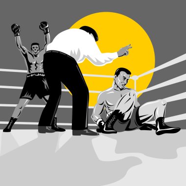 Referee counting Boxer knockout on floor clipart