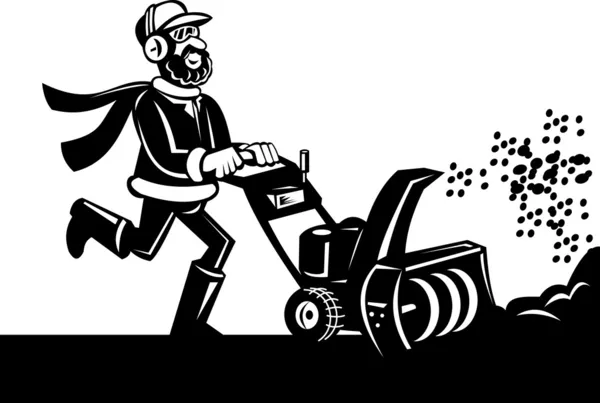 Man operating snow blower or thrower — Stock Photo, Image