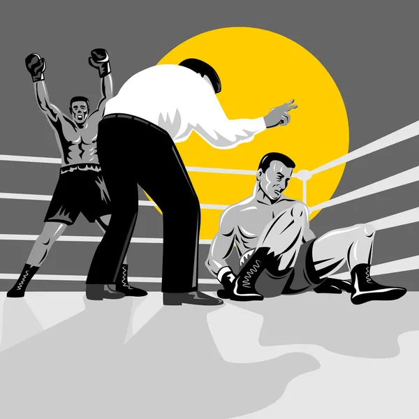 Scheidsrechter tellen bokser knockout op verdieping — Stockfoto