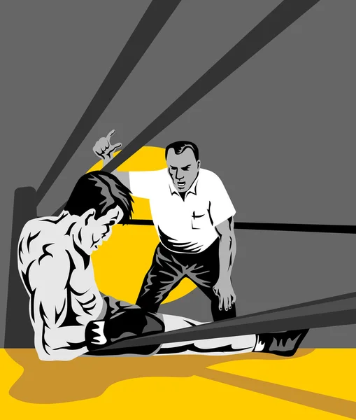Sędzia liczenia bokser nokaut na piętrze — Zdjęcie stockowe