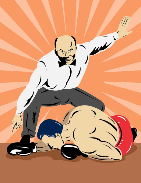 Domaren räknar boxare knockout på golvet — Stockfoto