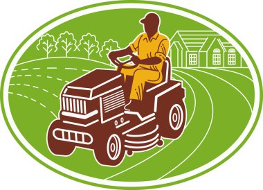 Male gardener riding lawn mower clipart