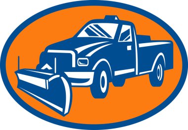 Snow plow pick-up truck inside oval clipart