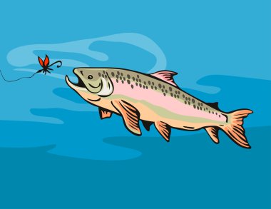 Spotted speckled trout catching bait clipart