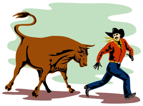 Dühös, Dühöngő bika támadó cowboy — Stock Fotó