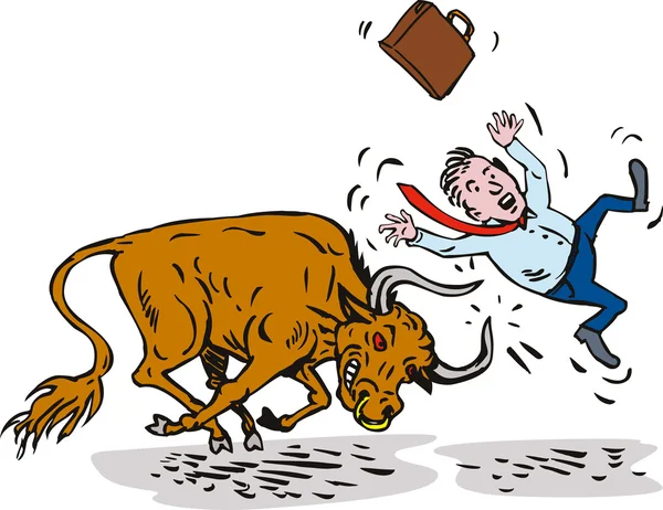 Сердитий працівник атаки на бика — стокове фото