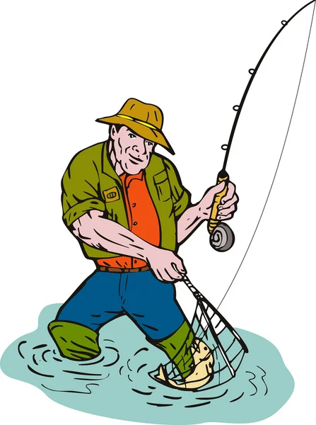 Sinek balıkçı alabalık yakalama — Stok fotoğraf